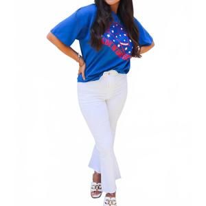 NEW STEWART SIMMONS rhinestone american boyfriend tee in blue